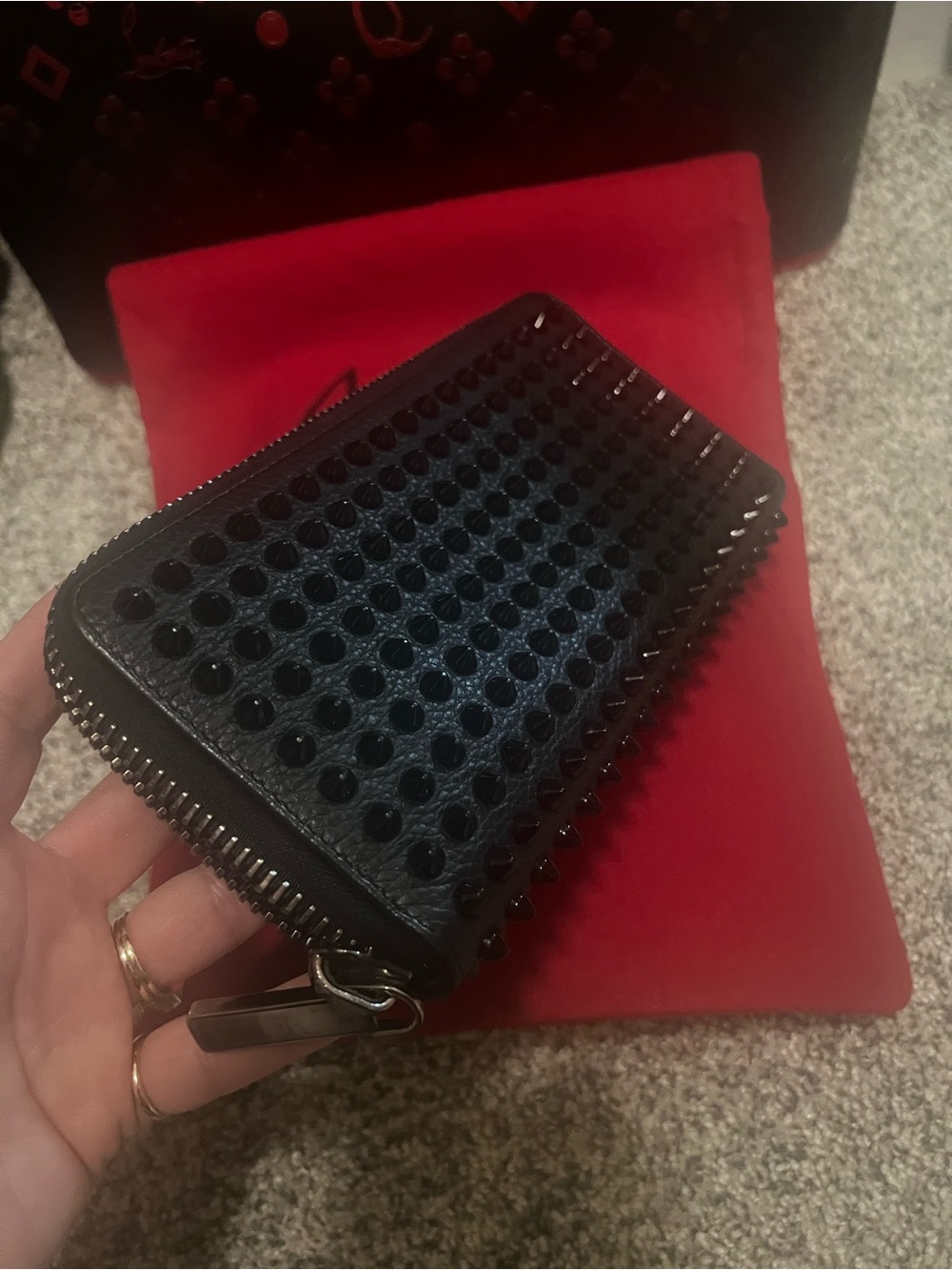 Christian Louboutin Black Studded Zip-Around Wallet